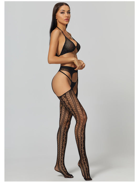 Women's fishnet stockings, black fishnet stockings, sexy stockings with provocative cuts for women for buses and parties.