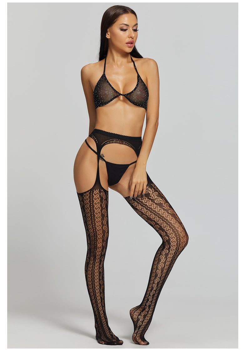 Women's fishnet stockings, black fishnet stockings, sexy stockings with provocative cuts for women for buses and parties.