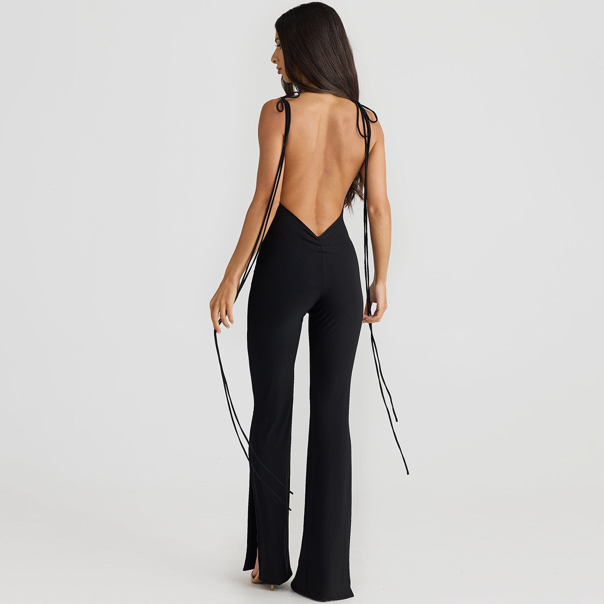Cryptographic deep V Wrap around Halter sexy Backless Flare pant jumpsuits for women one-piece jumpsuit fashion clothes