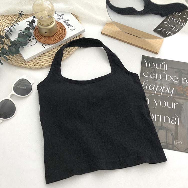 Women Halter Top Summer Korean Style Trend Fashion Built in Women Bra Stretch Women Beach Everyday Casual Tank Top