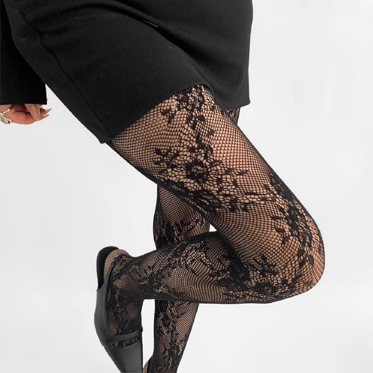 Premium Floral Lace Fishnet Pantyhose for Women | Elegant Stretch Mesh Stockings