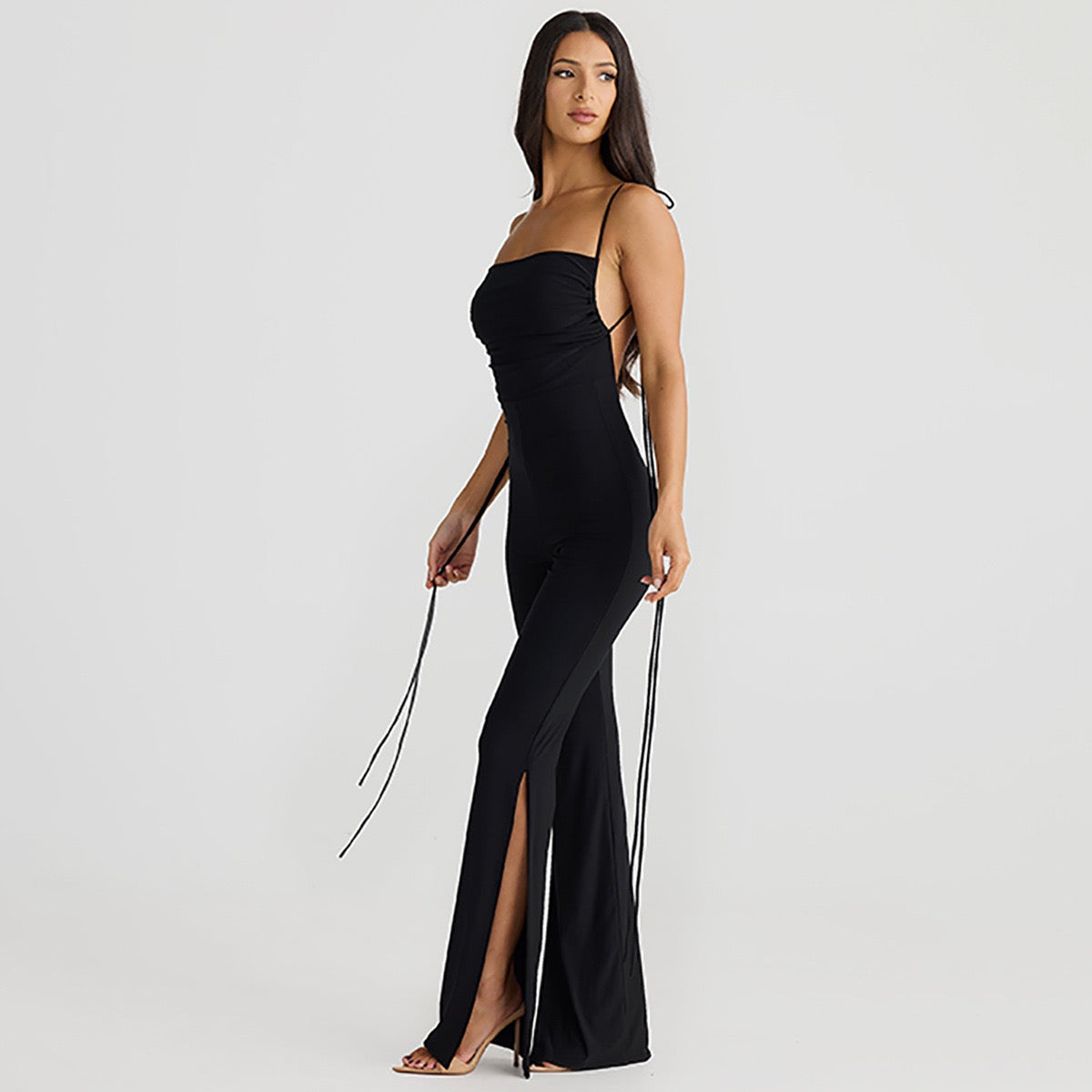 Cryptographic deep V Wrap around Halter sexy Backless Flare pant jumpsuits for women one-piece jumpsuit fashion clothes