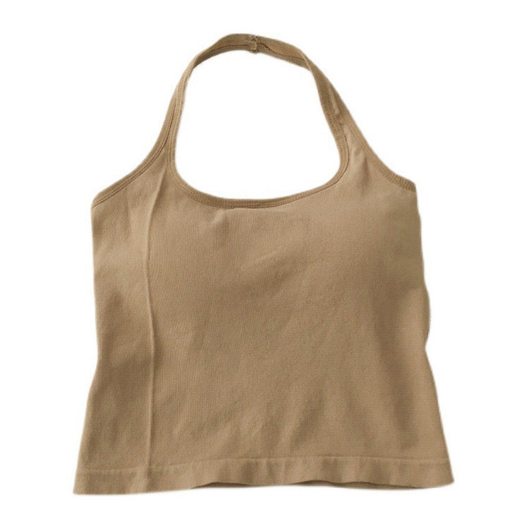 Women Halter Top Summer Korean Style Trend Fashion Built in Women Bra Stretch Women Beach Everyday Casual Tank Top