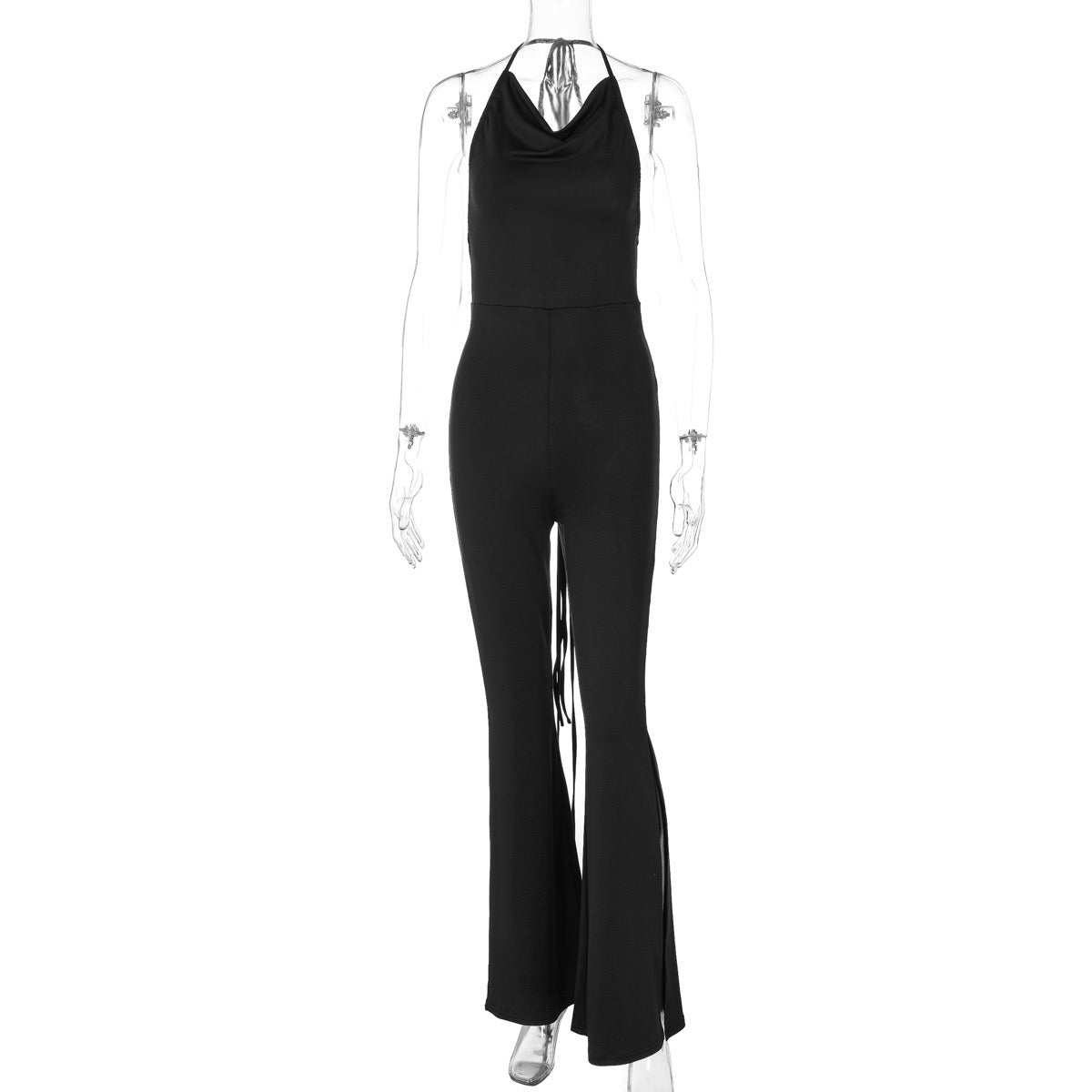 Cryptographic deep V Wrap around Halter sexy Backless Flare pant jumpsuits for women one-piece jumpsuit fashion clothes