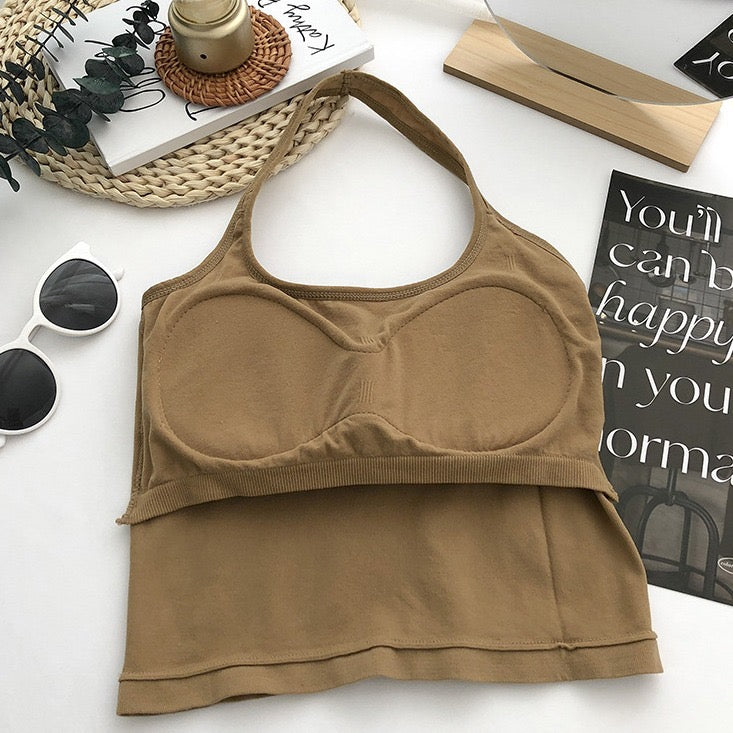 Women Halter Top Summer Korean Style Trend Fashion Built in Women Bra Stretch Women Beach Everyday Casual Tank Top