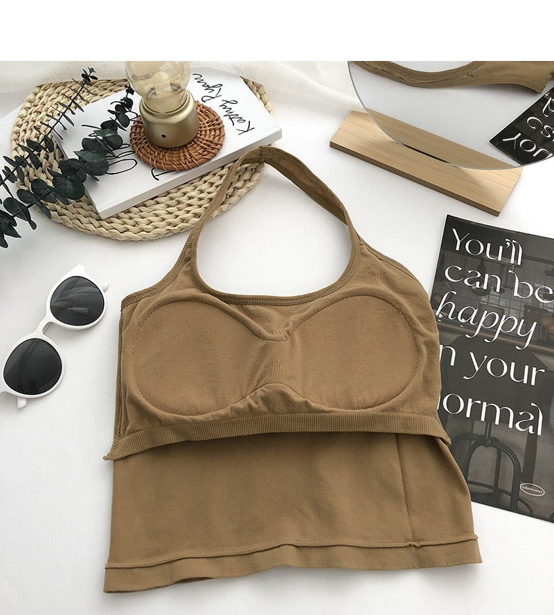 Women Halter Top Summer Korean Style Trend Fashion Built in Women Bra Stretch Women Beach Everyday Casual Tank Top