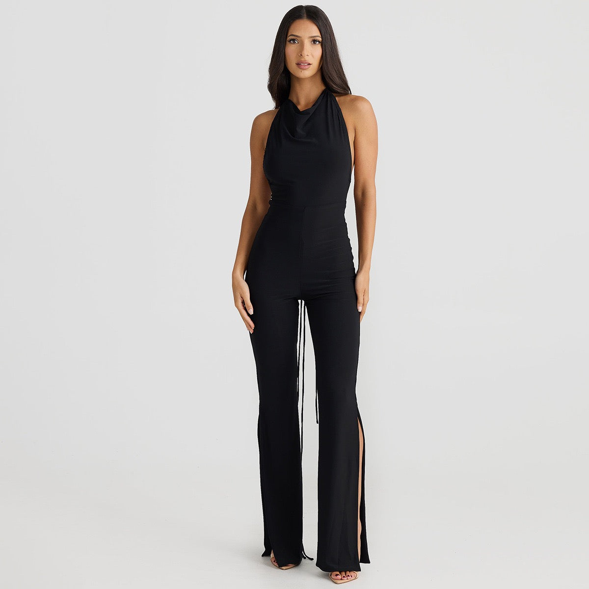 Cryptographic deep V Wrap around Halter sexy Backless Flare pant jumpsuits for women one-piece jumpsuit fashion clothes