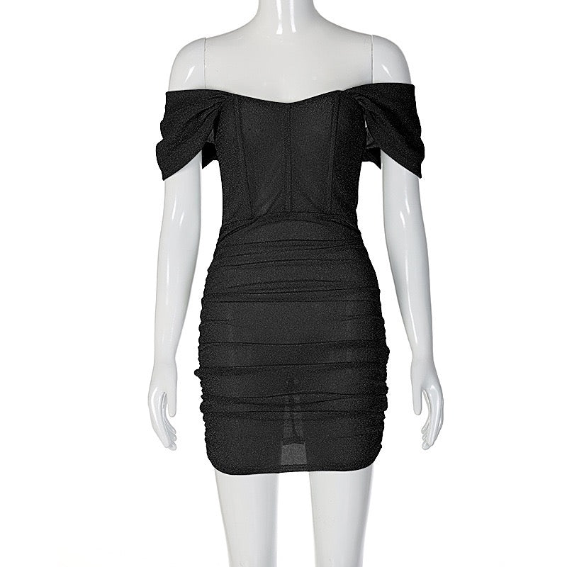 Sexy See Through Glitters Bodycon Dress Night Clubwear Women Off-Shoulder High Waist Wrapped Corset Dresses