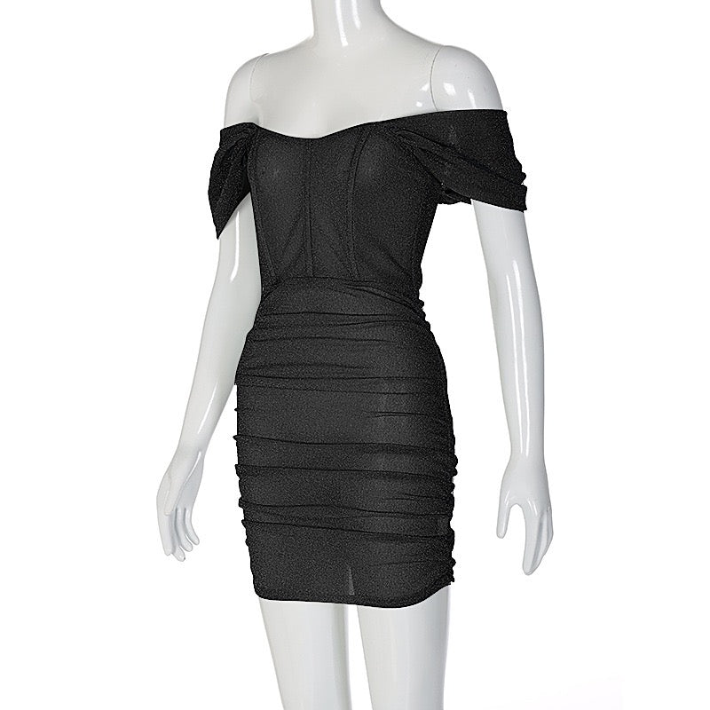 Sexy See Through Glitters Bodycon Dress Night Clubwear Women Off-Shoulder High Waist Wrapped Corset Dresses