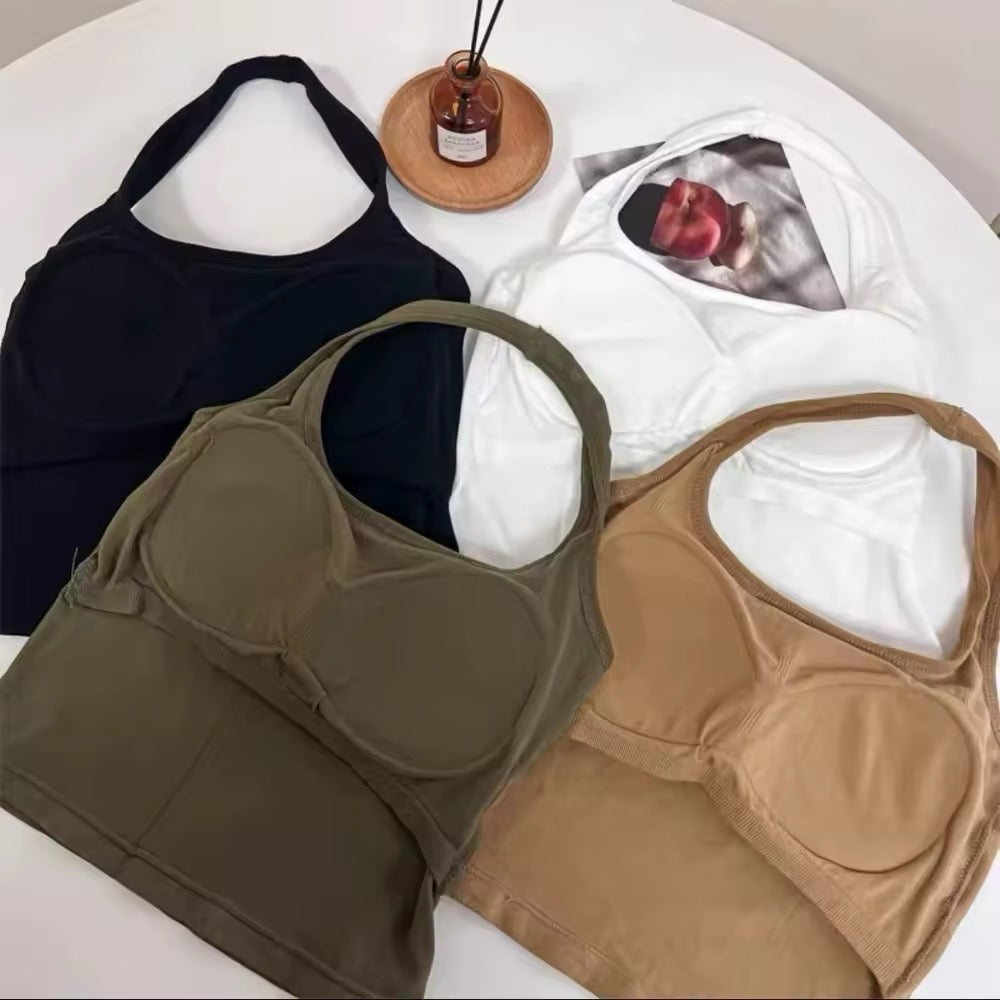 Women Halter Top Summer Korean Style Trend Fashion Built in Women Bra Stretch Women Beach Everyday Casual Tank Top