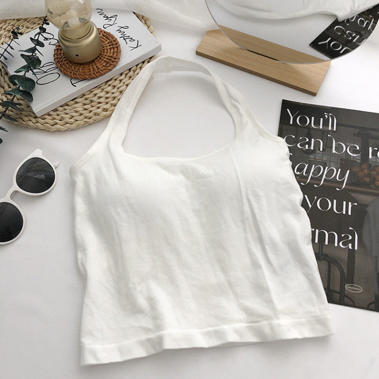 Women Halter Top Summer Korean Style Trend Fashion Built in Women Bra Stretch Women Beach Everyday Casual Tank Top