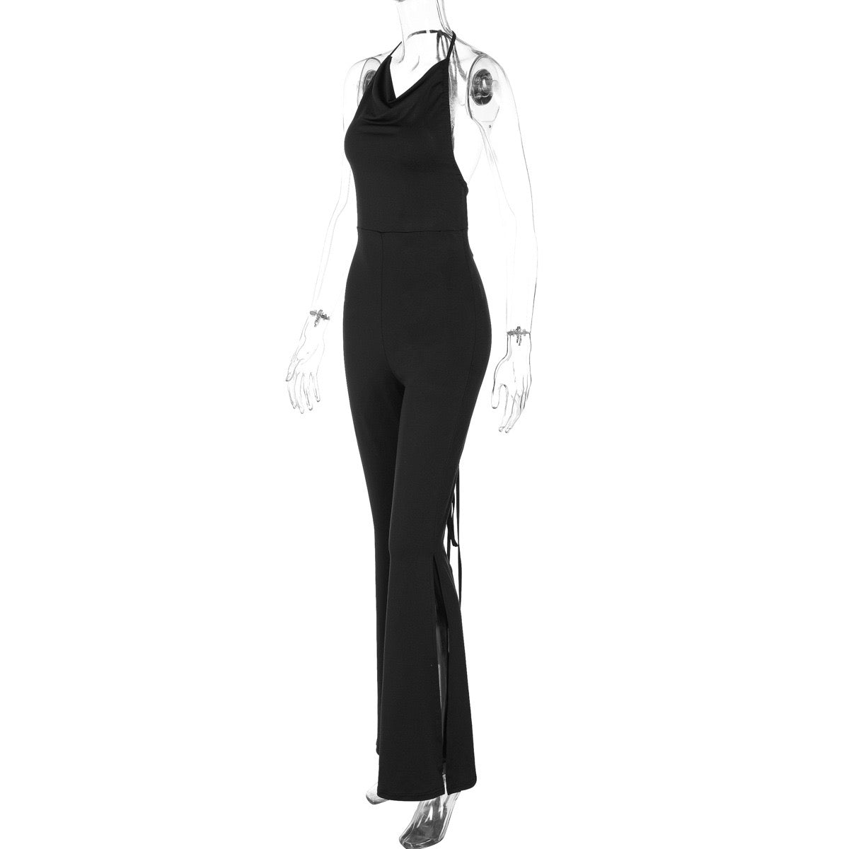 Cryptographic deep V Wrap around Halter sexy Backless Flare pant jumpsuits for women one-piece jumpsuit fashion clothes