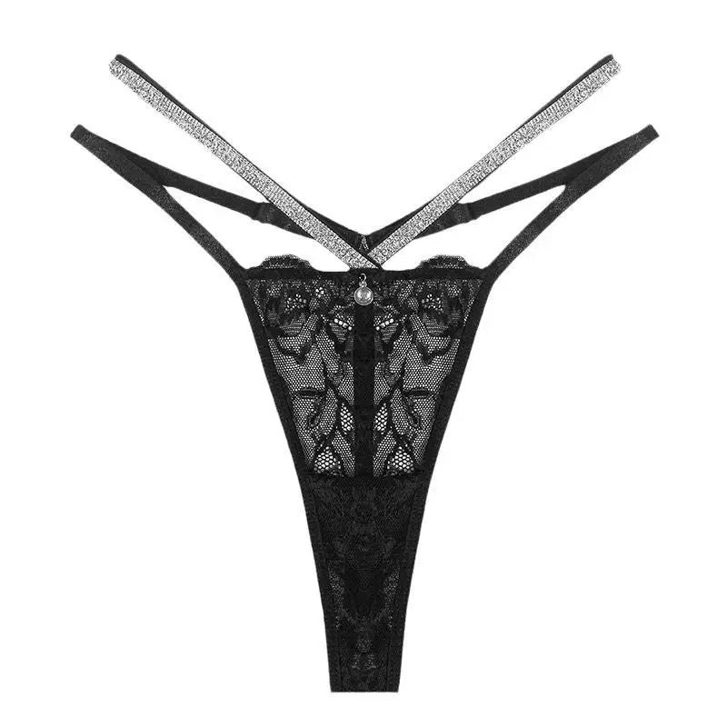 Women Sexy Lace Panties Lingerie Rhinestone See Through Female Underwear Low Waist Thongs G String Sensual Lenceria Mujer T-back