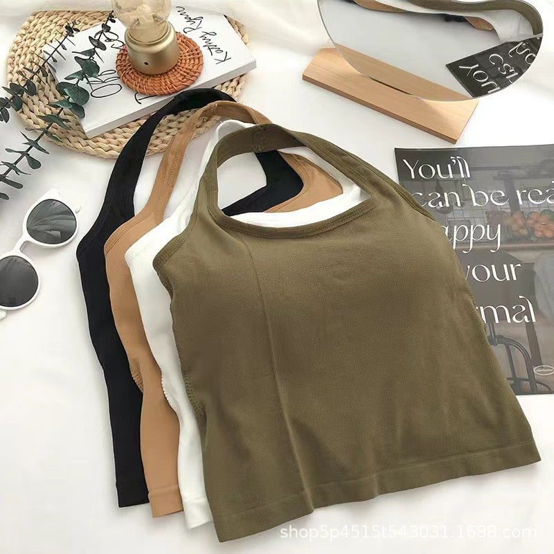 Women Halter Top Summer Korean Style Trend Fashion Built in Women Bra Stretch Women Beach Everyday Casual Tank Top