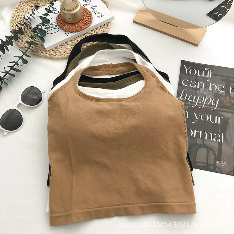 Women Halter Top Summer Korean Style Trend Fashion Built in Women Bra Stretch Women Beach Everyday Casual Tank Top