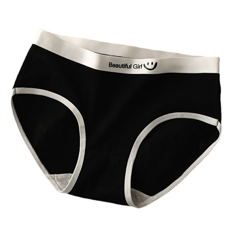 Women's Cotton Breathable Underwear Letters Panties Solid Color Seamless Underpants Comfortable Girls Briefs Mid Waist