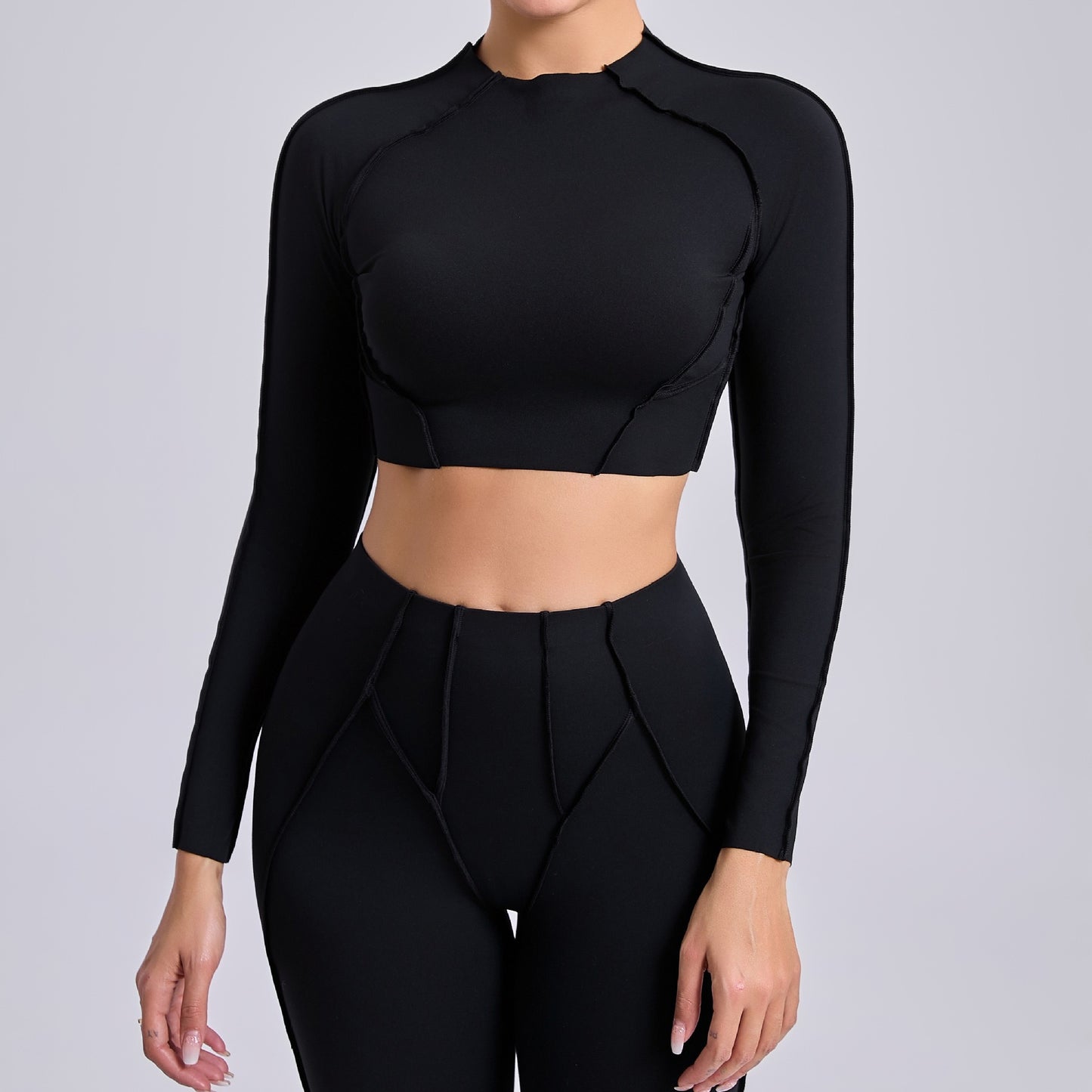 Autumn and winter sports yoga top, women's round-neck long-sleeved tops and tight-fitting trousers, outdoor fitness yoga wear