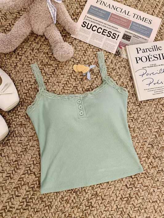 Happy Kitty top Women Low Cut Suspender Female Solid Color Lace Ropa Mujer Ladies Fashion Women'S Summer Vest