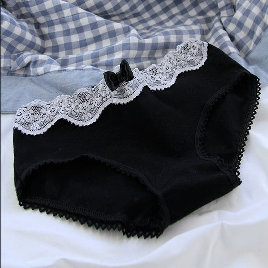 Ivory Lace Trim Panties with Contrast Scalloped Waistband, Delicate Satin Bow Detail and Soft Comfortable Everyday Fit