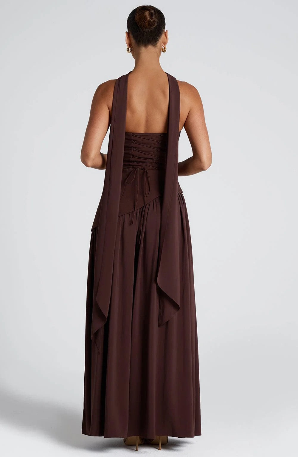 Elegant Ribbon Corset Long Brown Dress Womens Strapless High Waist Pleated Dresses 2025 Summer Evening Party Wedding Guest New