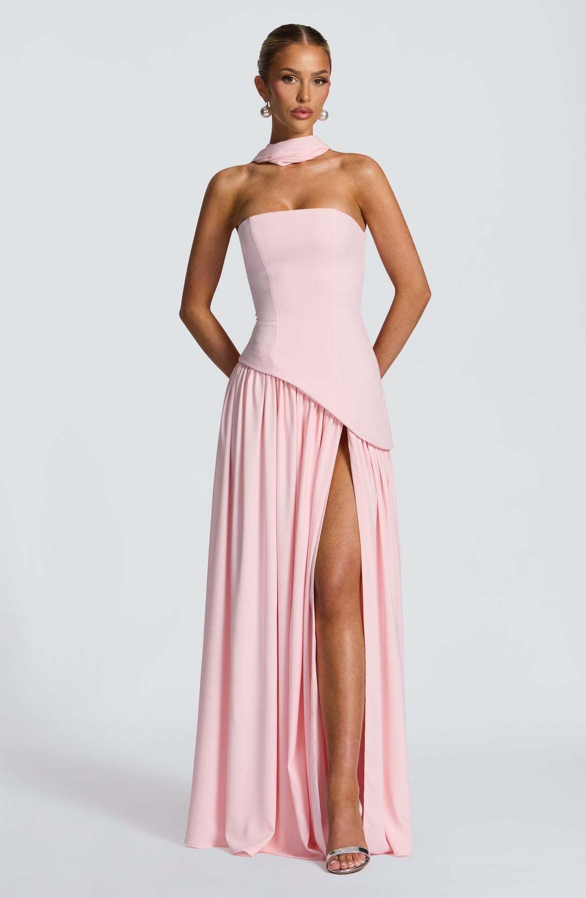 Elegant Ribbon Corset Long PINK Dress Womens Strapless High Waist Pleated Dresses 2025 Summer Evening Party Wedding Guest New