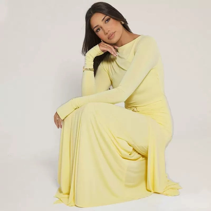 Elegant Long Sleeve Ruched Sexy Maxi Dress Women Gown Autumn Fashion Draped Bodycon Long Dresses Female Clothing