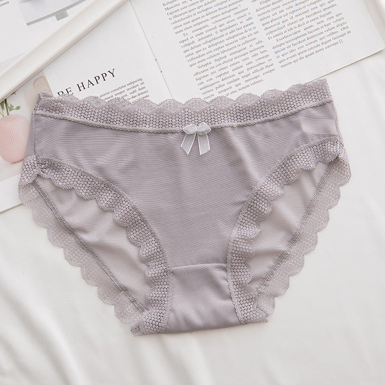 Women's Panties Sexy Lace Lingerie Net Yarn Thin Briefs Girls Bow Hollow Out Low-Rise Seamless Underpants