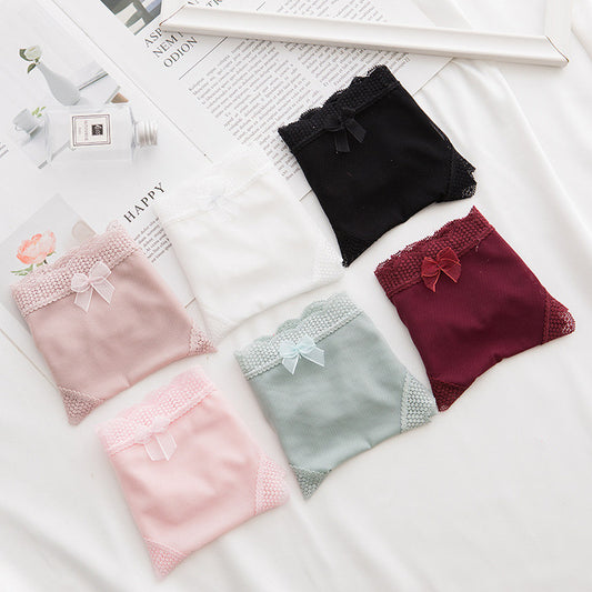 Women's Panties Sexy Lace Lingerie Net Yarn Thin Briefs Girls Bow Hollow Out Low-Rise Seamless Underpants