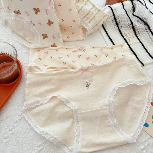 Cartoon Bear Cute Cotton Underwear for Women Low Waist Flower Print Breathable Seamless Panties Student Daily Briefs Lingerie