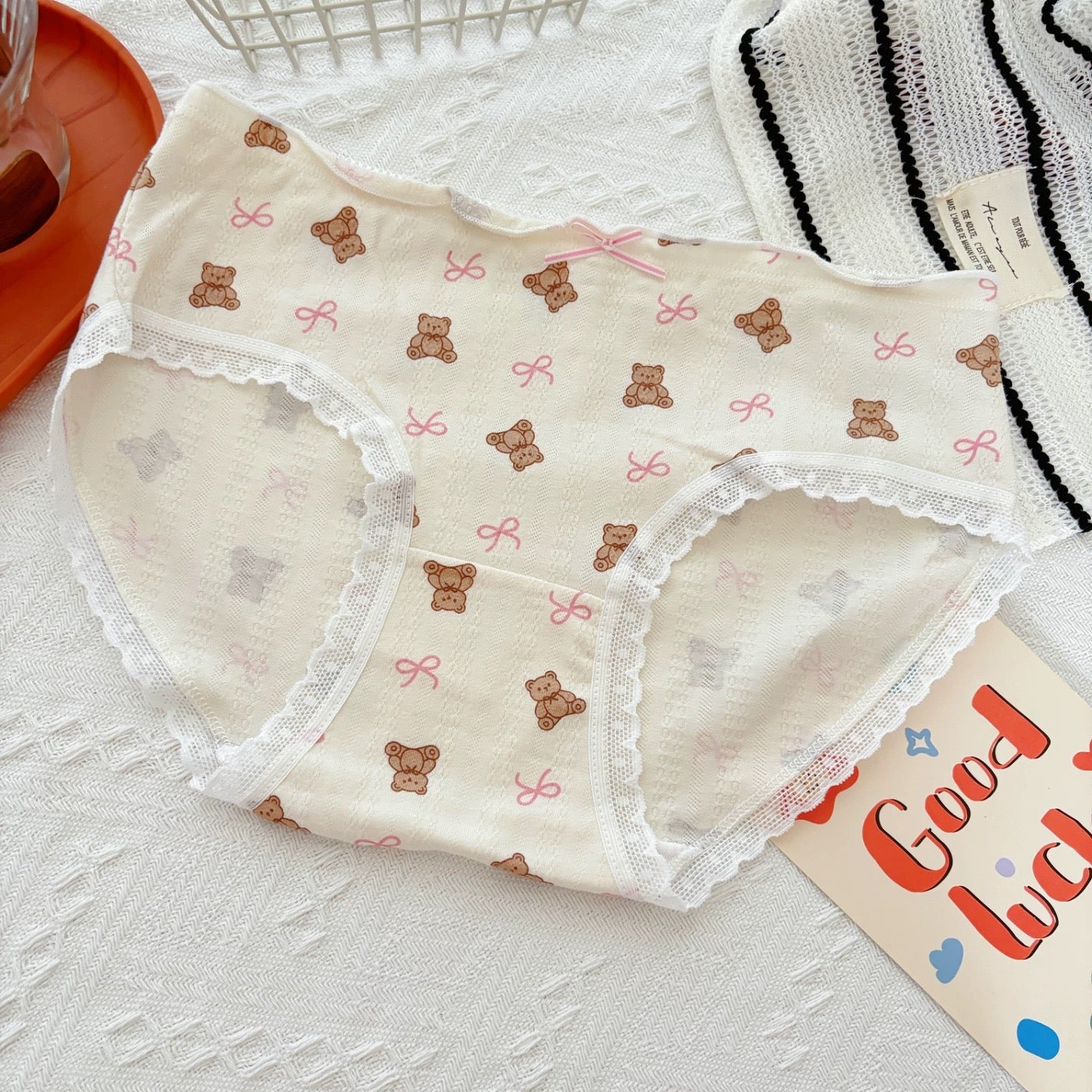 Cartoon Bear Cute Cotton Underwear for Women Low Waist Flower Print Breathable Seamless Panties Student Daily Briefs Lingerie