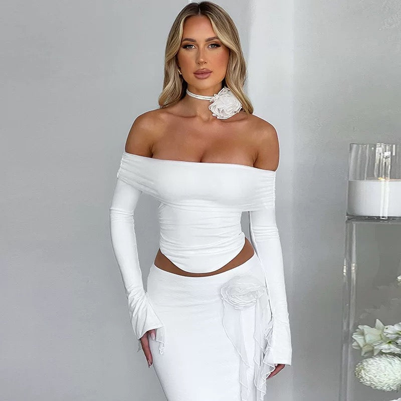 Slim Sexy Backless Lace-Up Top & Bodycon Floral Skirt Set – Elegant 2-Piece Party Outfit for Women