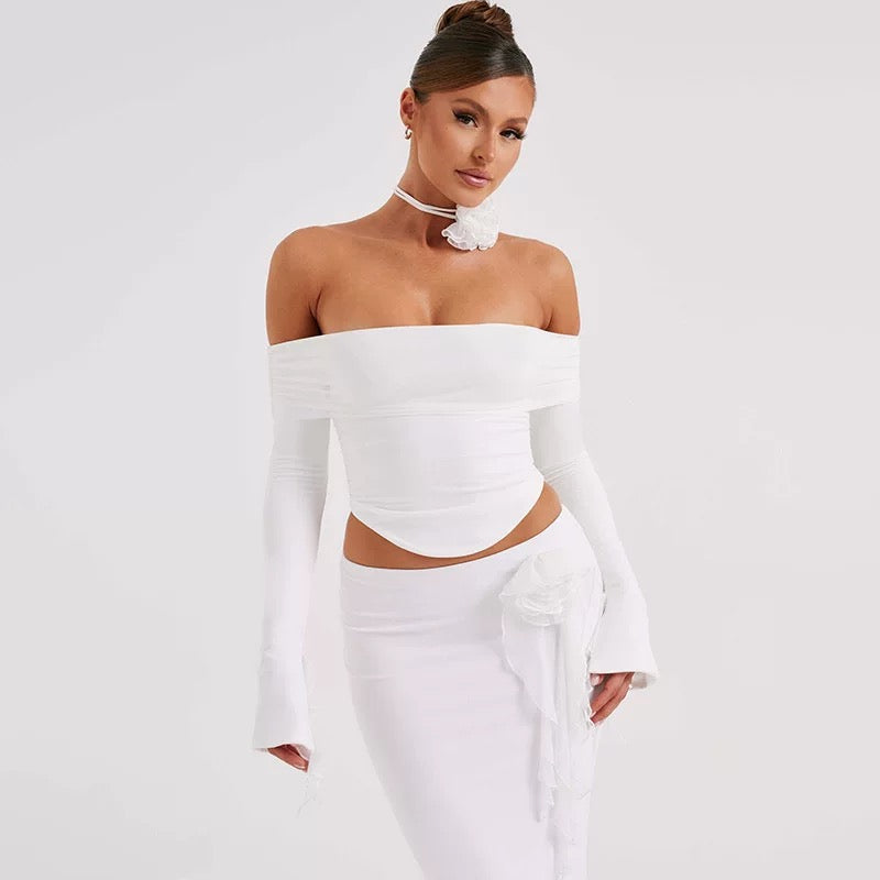 Slim Sexy Backless Lace-Up Top & Bodycon Floral Skirt Set – Elegant 2-Piece Party Outfit for Women