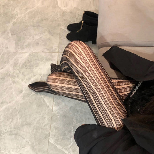 Women’s Sexy Retro Striped Tights – Hollow Out Pantyhose, Super Stretchy Spring & Autumn Leggings Stockings