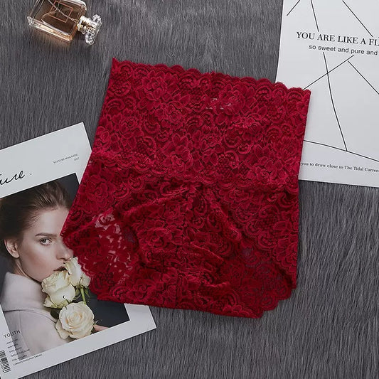 High-Rise Sexy Lace Briefs Comfortable Stretchy Semi Sheer French-Cut Panties Women's Underwear Breathable Lingerie