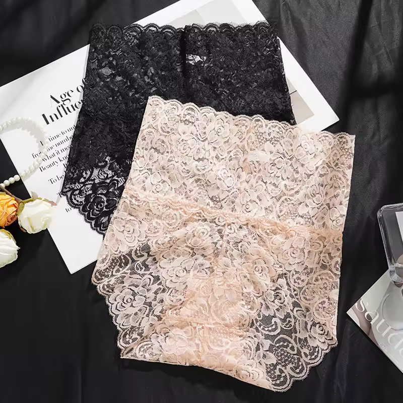 High-Rise Sexy Lace Briefs Comfortable Stretchy Semi Sheer French-Cut Panties Women's Underwear Breathable Lingerie