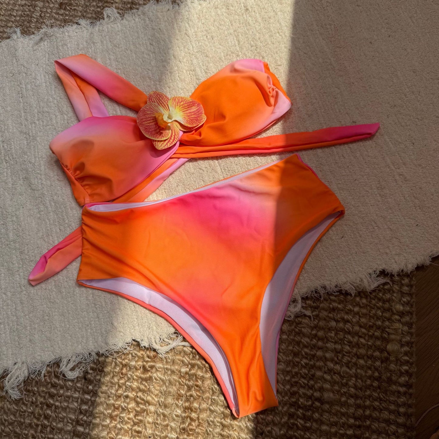 Flowers Gradient Female Swimsuit High Waist Bikini Women Swimwear Two-pieces Bikini Set Padded Bather Bathing Suit Swim