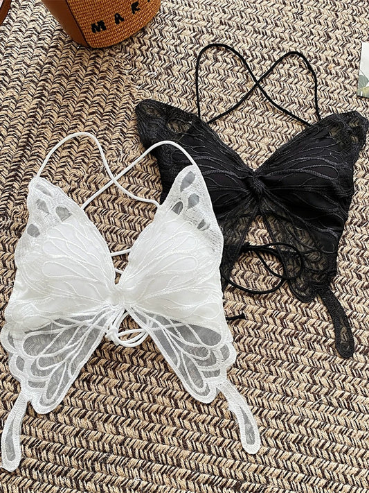 Summer Women's Sexy Butterfly Lace Up Crop Tops Cross Backless Sleeveless Aesthetic Camisole Casual Vest