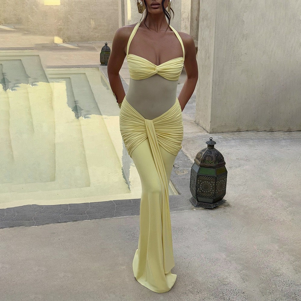 Women's Sexy Mesh See-Through Maxi Dress Long Sleeve Bowknot Evening Gown for Club Party Trendy High Street Style 2026