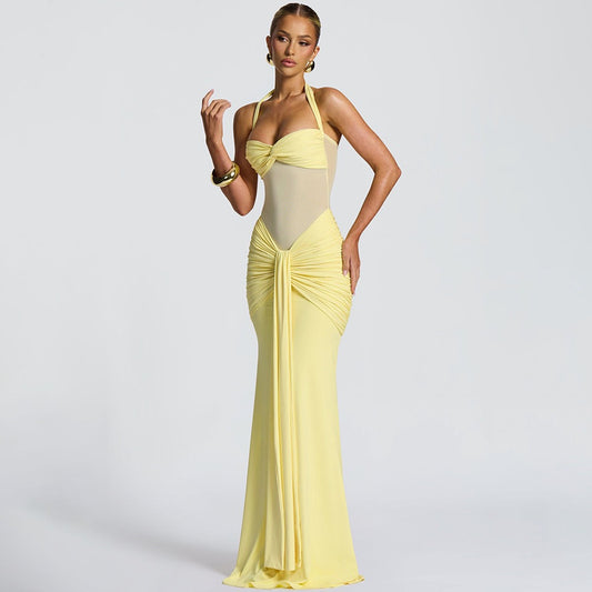 Women's Sexy Mesh See-Through Maxi Dress Long Sleeve Bowknot Evening Gown for Club Party Trendy High Street Style 2026