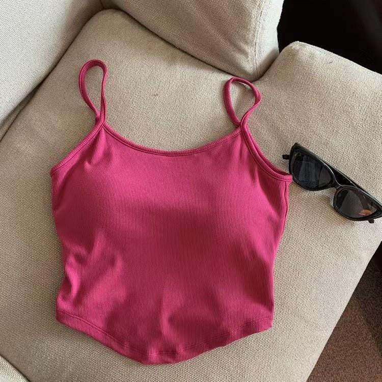 Sexy Summer Short Backless Solid Cotton Tank Top for Women, with Spaghetti Straps, Hollow Out Design, Fixed Cup for Comfort, and a seductive, eye-catching look.