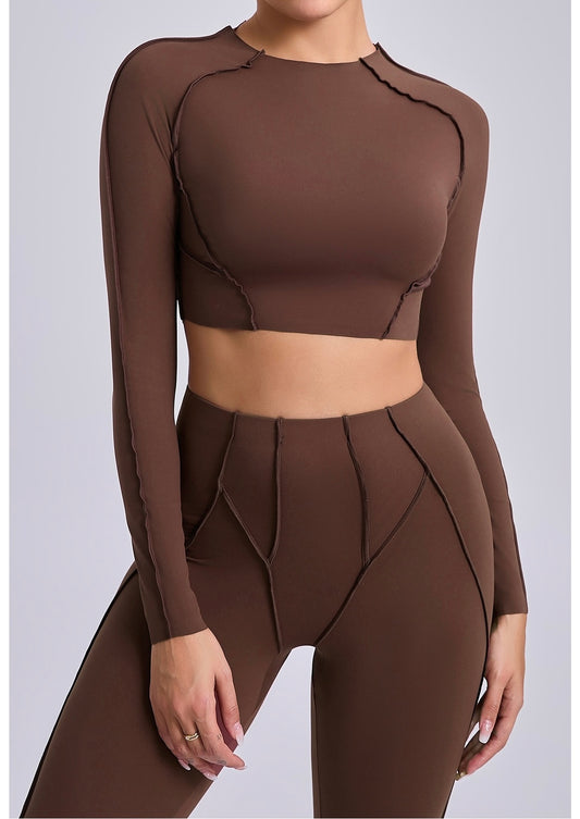 Autumn and winter sports yoga sets, women's round-neck long-sleeved tops and tight-fitting trousers, outdoor fitness yoga wear