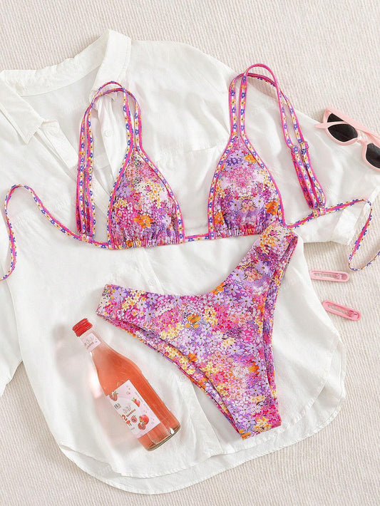 Sequin Bikini Set 3 Pieces Sparkly Halter Neck Swimsuit with Wrap Skirt High Cut Bathing Suit for Women Beach Vacation Swimwear