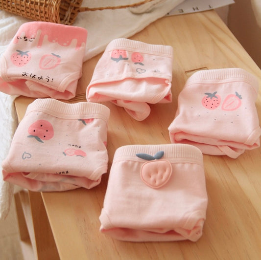 Pink Strawberry Cotton Cute Women's Underpants Mid Waist Students Comfortable Seamless Briefs Cartoon Soft Daily Panties