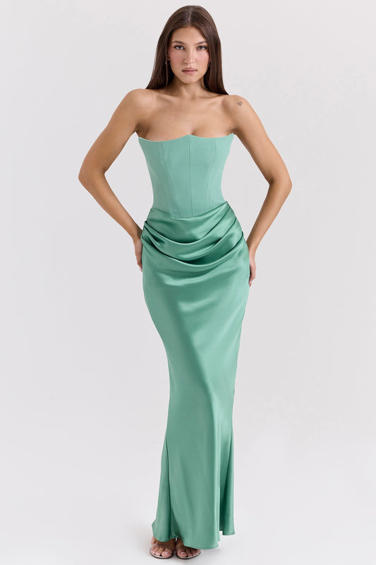 Women's Strapless Evening Dress Sexy Satin Pleated High Waist Skinny Party Dresses 2026 New Elegant Chic Design Sense Long Dress