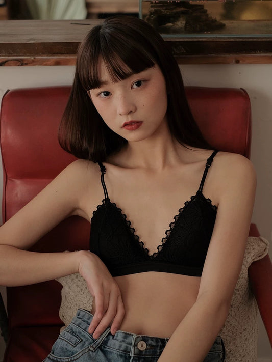 French Triangle Cup Bikini Bra Thin Sling No Steel Ring With Insert Lace