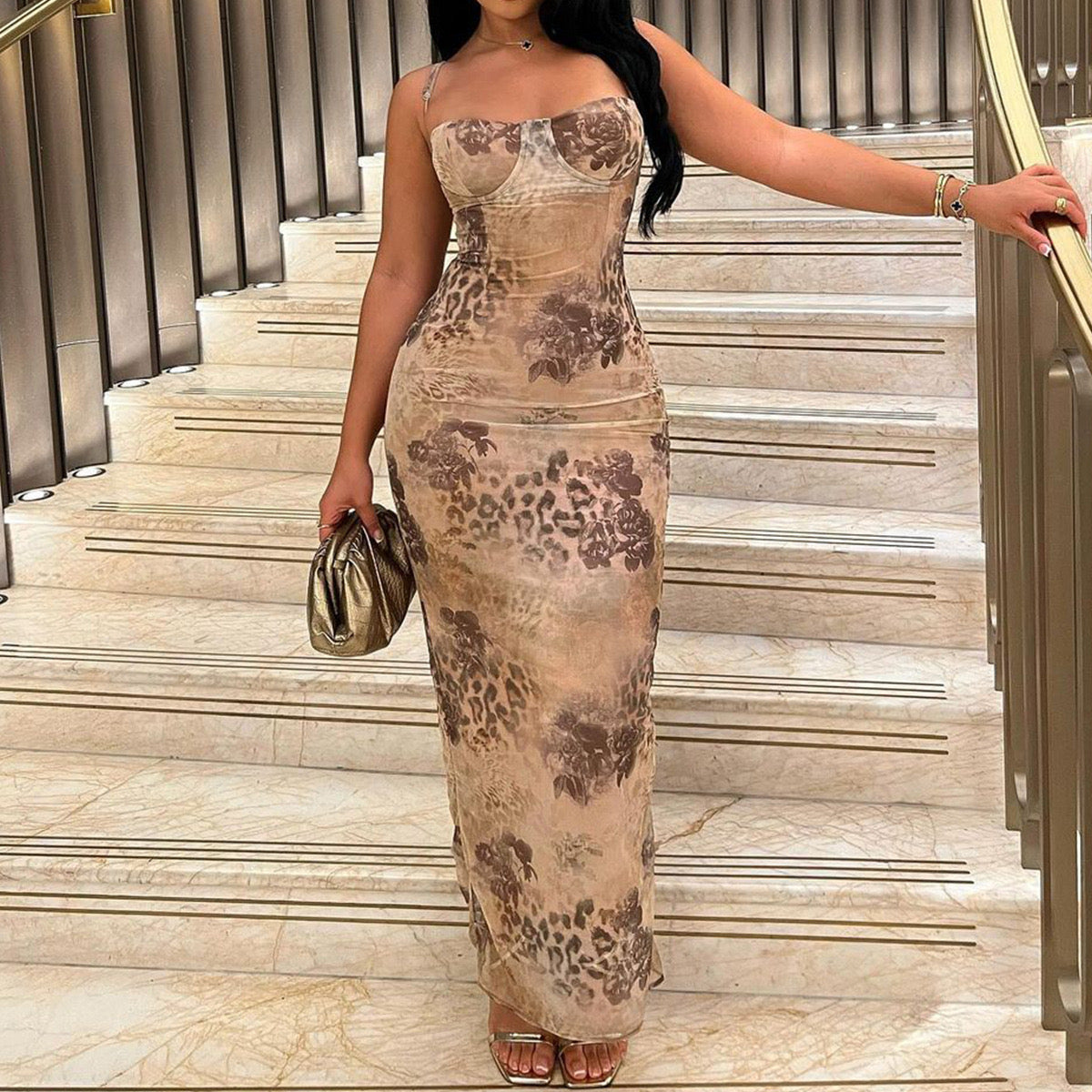 PERLA Floral Print Dress Women Summer Elegant V Neck A Line Sleeveless Tank Dress