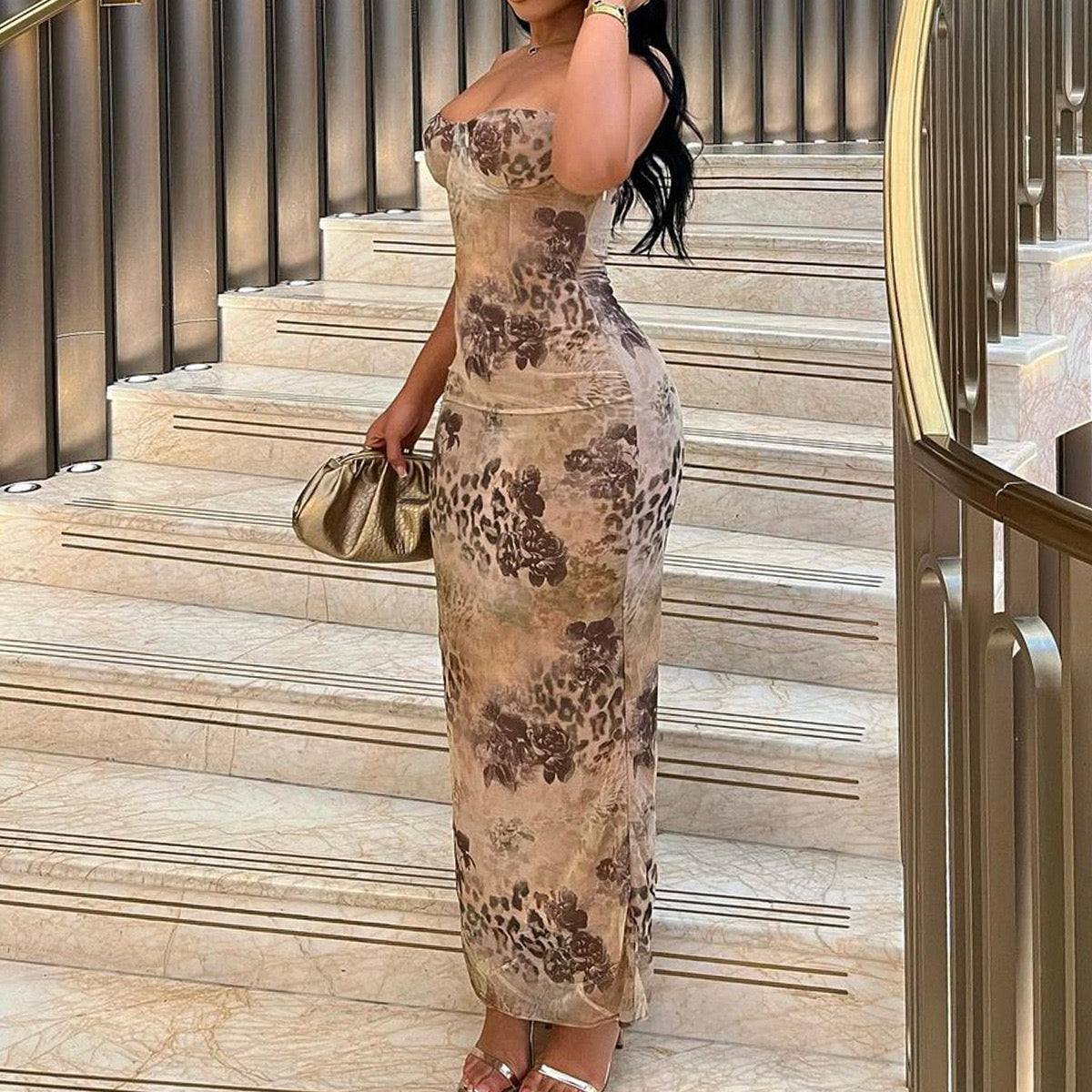 PERLA Floral Print Dress Women Summer Elegant V Neck A Line Sleeveless Tank Dress