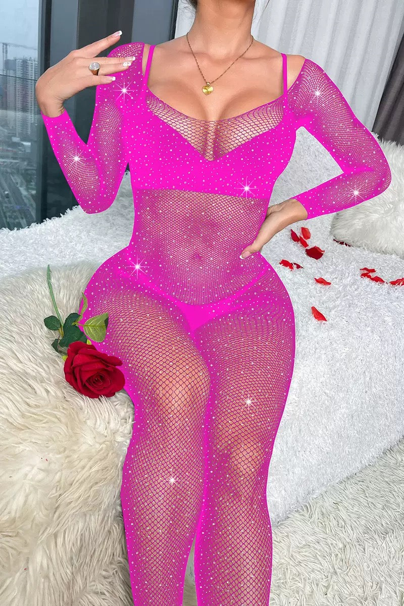 Sparkly Bodysuit Body Stockings Women's Fishnet See-through Tops Summer Hollow Long Sleeve Tights 2025 Sexy Costumes