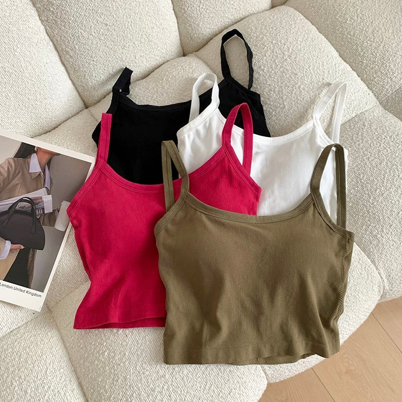 Spaghetti Strap Camis Summer Solid Sleeveless Hollow Out Cross Belt Tank Tops Sports In Bras Women Streetwear