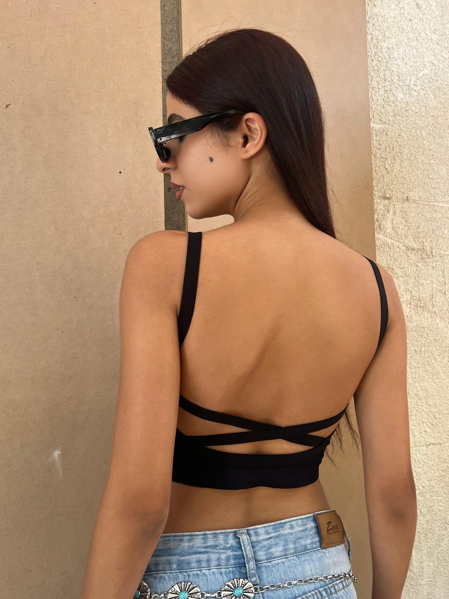 Spaghetti Strap Camis Summer Solid Sleeveless Hollow Out Cross Belt Tank Tops Sports In Bras Women Streetwear
